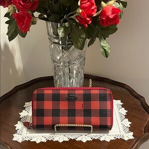 Coach Buffalo plaid zip around wallet.
